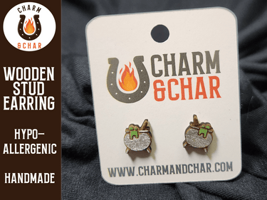 Witch's Cauldron Wood Stud Earrings - Halloween Fashion Earring - Stud Earring - Charm and Char